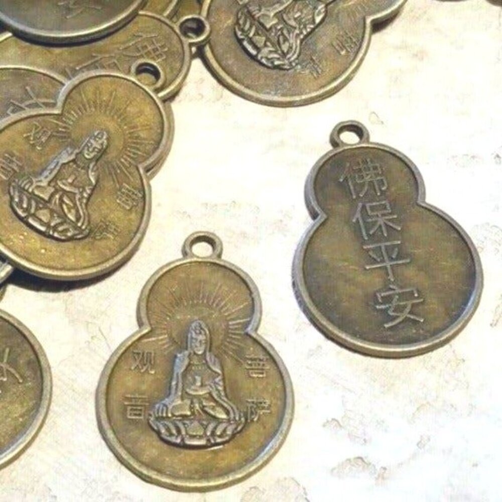 4 Bronze Brass Quan Yin Buddha Blessing Yoga Pendants